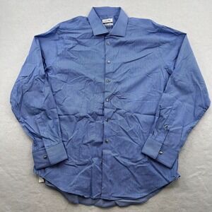 Calvin Klein Blue Striped Mens Non Iron Long Sleeve Button Down Shirt Size 34/35